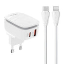 CARREGADOR USB,USB-C LDNIO A2425C + CABO LIGHTNING BRANCO