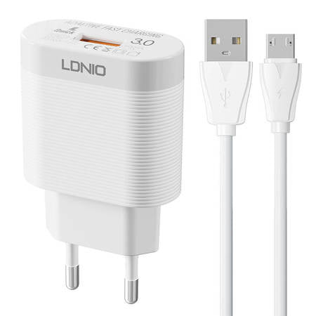 CARREGADOR DE PAREDE LDNIO A303Q USB 18W + CABO MICROUSB