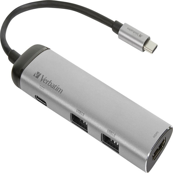 VERBATIM HUB USB-C 2XUSB3 1XHDMI 1XUSB-C PD 100W ALUMINIO