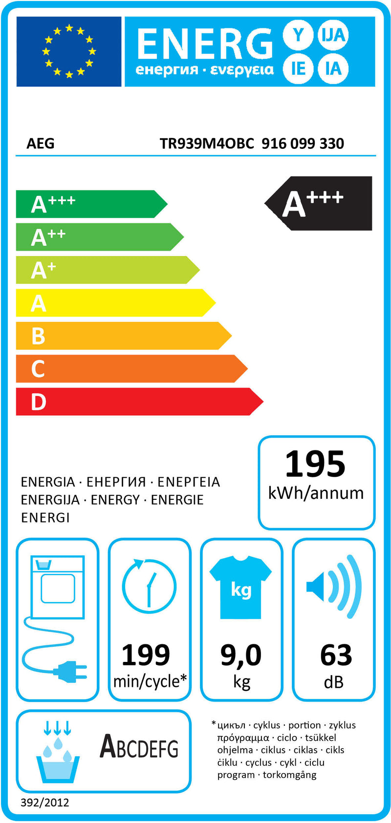 MÁQUINA DE SECAR ROUPA AEG TR939M4OBC( 9 KG - CONDENSAÇÃO COM BOM