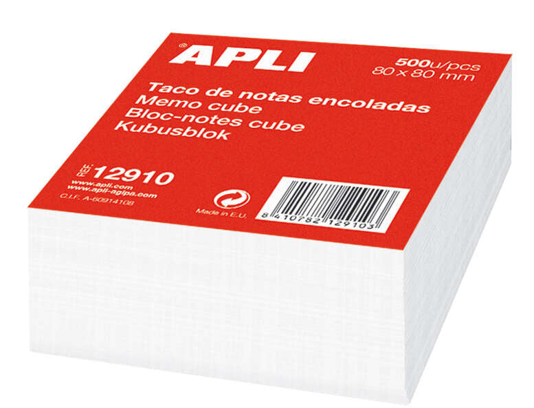 APLI TACO DE NOTAS 80X80 - 500 FOLHAS - ADHESIVO - BRANCO