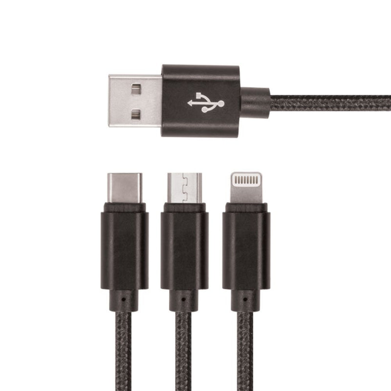 CABO USB-A 2.0  MICROUSB+LIGHTNING+USB-C 2A 1M