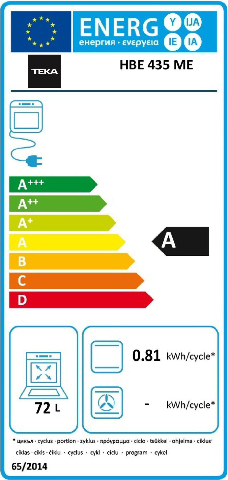 Teka HBE 435 ME SS 72 l 2550 W A Preto, Aço inoxidável