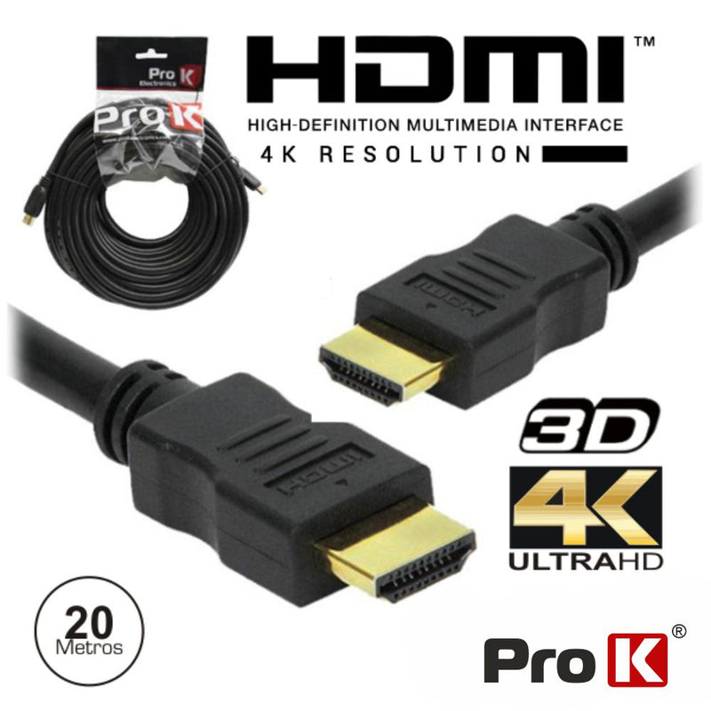 CABO HDMI DOURADO MACHO  MACHO 2.0 4K PRETO 20M PROK