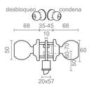 POMO DE PORTA COM CONDENAÇÃO, FORMA BOLA, MODELO PP07, EM LATÃO C