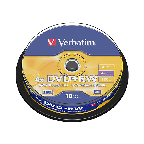 VERBATIM DVD+RW 4X 4.7GB 120MIN  MATT SILVER BOBINE (CAKE) PACK 1