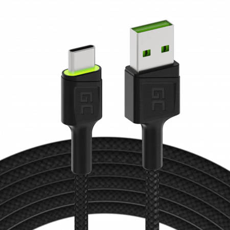 CABLE USB - USB-C GREEN CELL GC RAY, 120CM, GREEN LED, WITH ULTRA