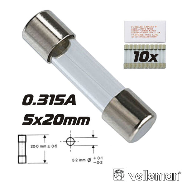 FUSÍVEL 5X20 FUSÃO LENTA 0.315A (10X) VELLEMAN