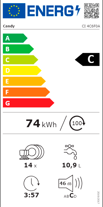 MÁQUINA LAVAR LOIÇA ENCASTRE CANDY CI4C6F0A( 14 TALHERES - 8 P -