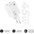 SUBBLIM CARGADOR DE PARED GAN 45W - 2XUSB-C -  CARGA ULTRA RAPIDA