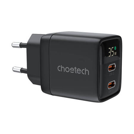 CARREGADOR DE PAREDE GAN3 USB-C+C PD35W CHOETECH PD6051 (PRETO)