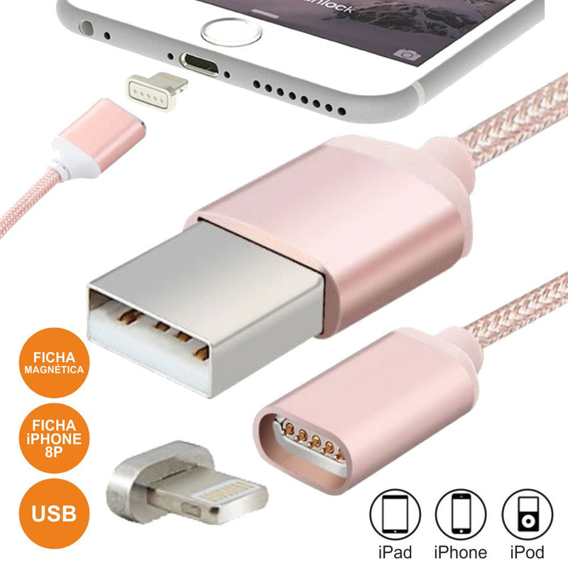 CABO USB-A 2.0 MACHO  IPHONE 56 MAGNÉTICO ROSA