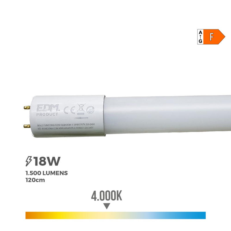 TUBO LED T8 18W 1950LM 4000K LUZ DO DIA (EQ.36W) Ø2,6X120CM EDM