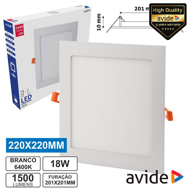 PAINEL LEDS QUADRADO 18W 220MM 6400K 1500LM AVIDE