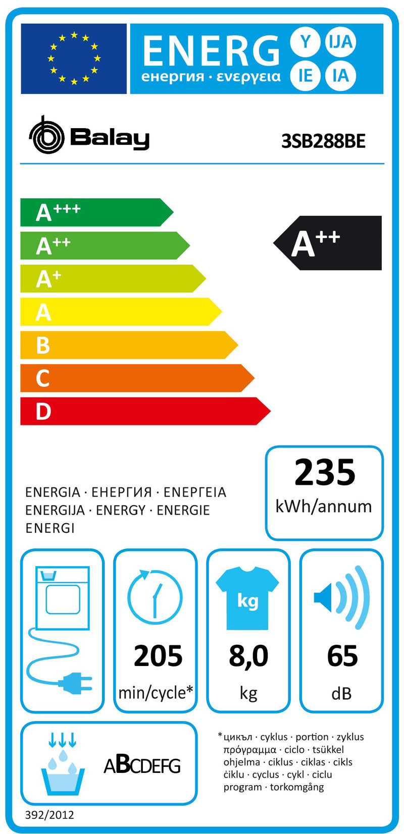 MÁQUINA DE SECAR ROUPA BALAY 3SB288BE( 8 KG - CONDENSAÇÃO COM BOM