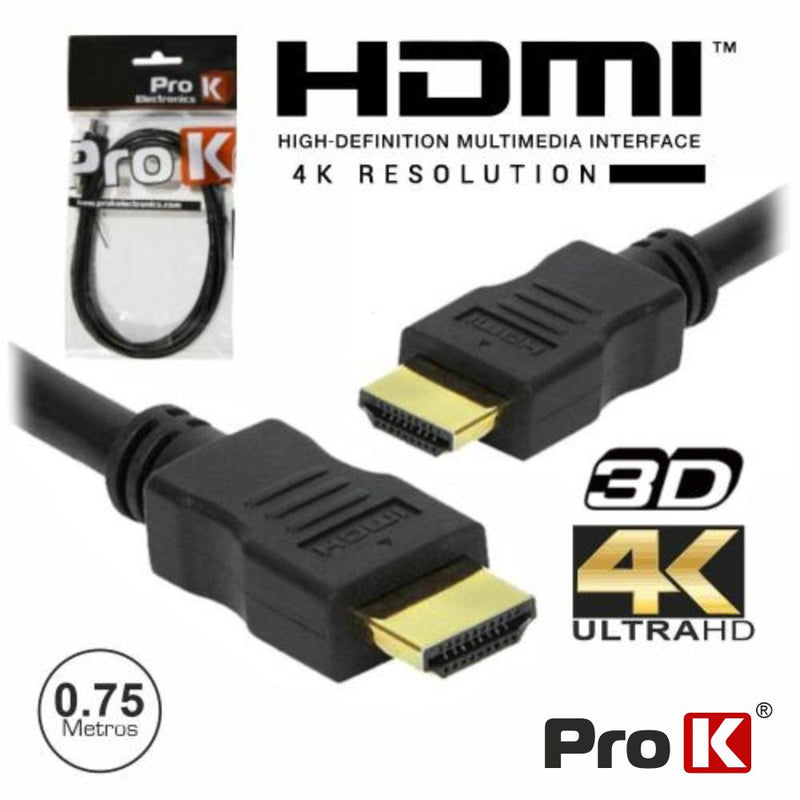 CABO HDMI DOURADO MACHO  MACHO 2.0 4K PRETO 0.75M PROK