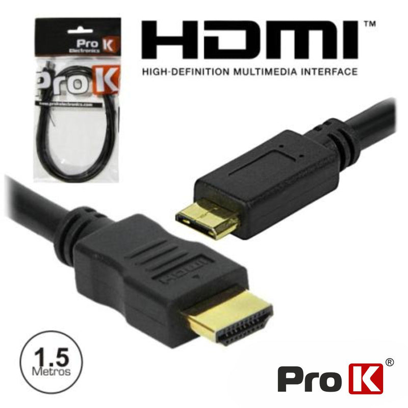 CABO HDMI DOURADO MACHO  MINI HDMI MACHO PRETO 1.5M PROK