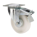 RODA GIRATÓRIA POLYAMIX COM PLACA, EIXO LISO E TRAVÃO, BRANCA, CA