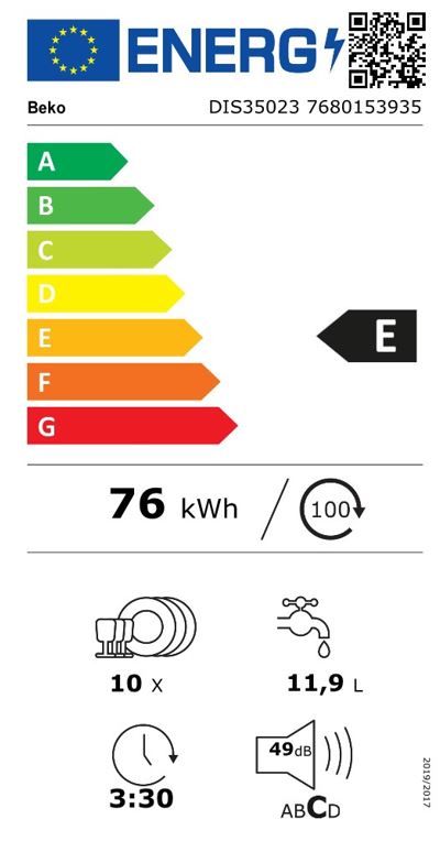 Beko DIS35023 máquina de lavar loiça Completamente embutido 10 es