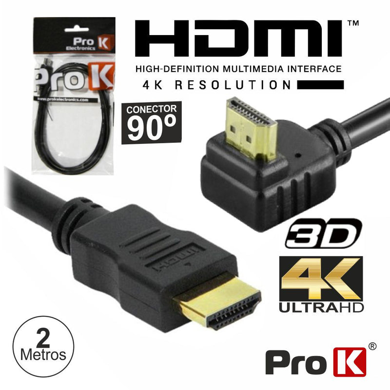 CABO HDMI DOURADO MACHO  MACHO 2.0 4K PRETO 2M 90º PROK