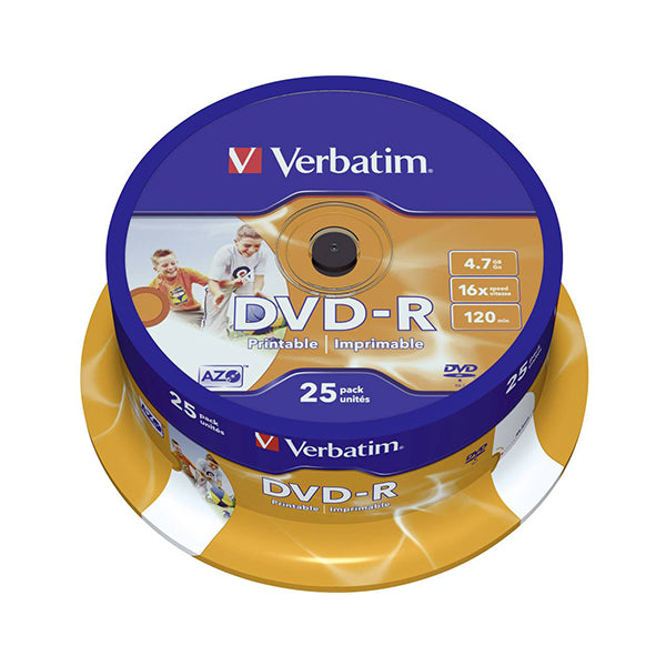 VERBATIM DVD-R 16X 4.7GB 120MIN INKJET PRINT BOBINE (CAKE) PACK 2