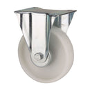 RODA FIXA POLIAMIX COM PLACA E EIXO LISO, COR BRANCO, CARGA MÁX.