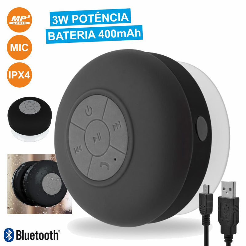 COLUNA BLUETOOTH PORTÁTIL C VENTOSA 3W PRETO IPX4