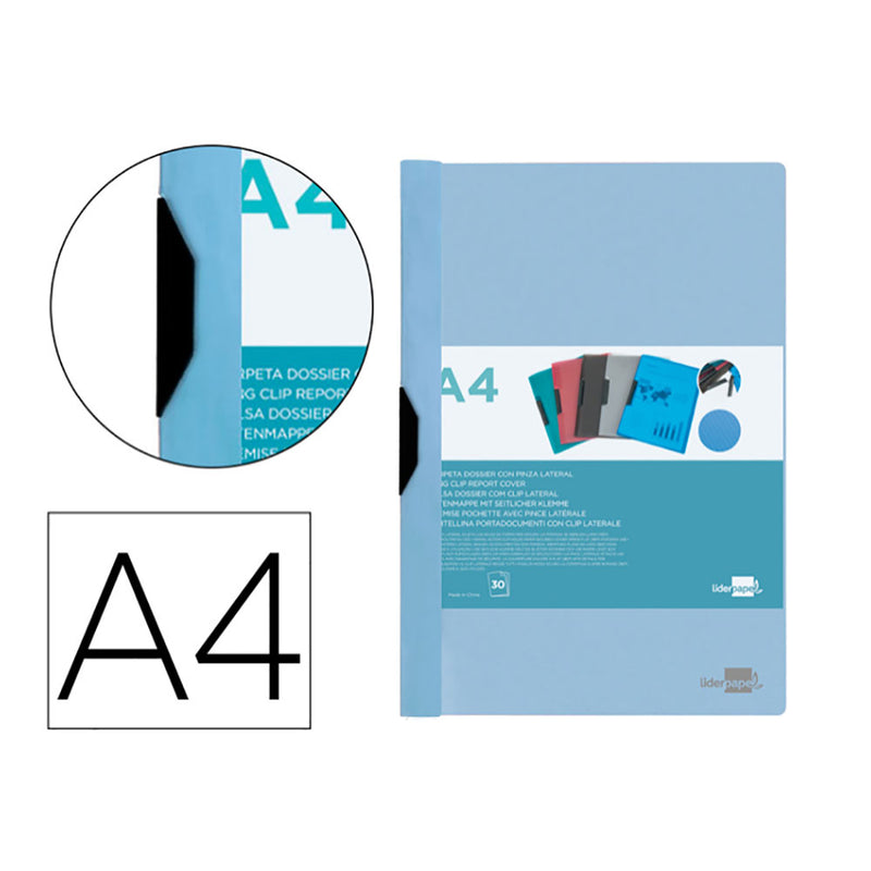 CAPA COM CLIP LATERAL PP DIN A4 AZUL CELESTE LIDERPAPEL