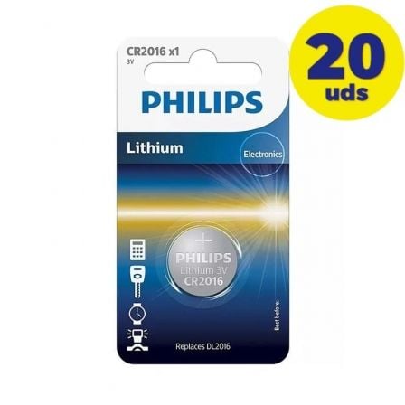 PACK DE 20 PILAS DE BOTÓN PHILIPS CR2016 3V