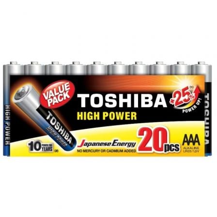 PACK DE 20 PILAS AAA TOSHIBA HIGH POWER LR03 1.5V ALCALINAS