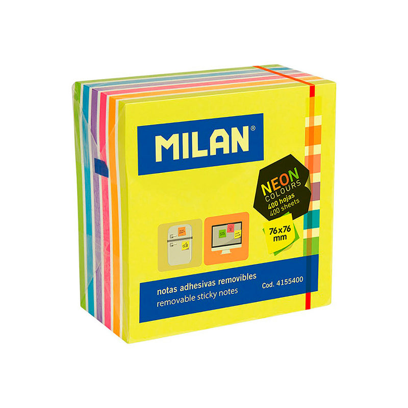 MILAN BLOC DE 400 NOTAS ADHESIVAS NEON - REMOVIBLES - 76MM X 76MM