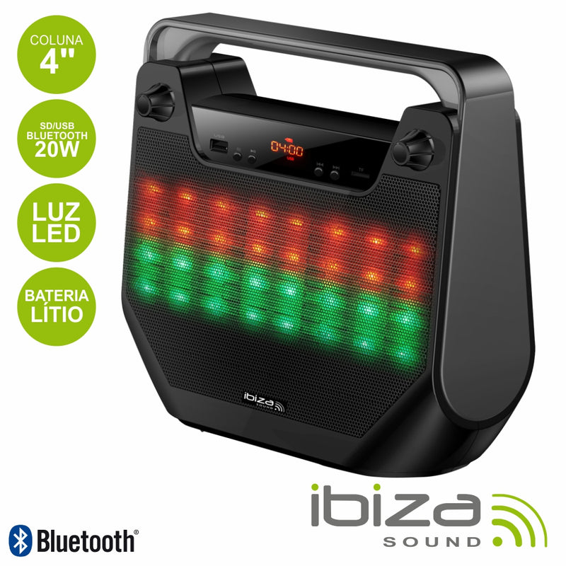 COLUNA BLUETOOTH PORTÁTIL 4" 20W USBBTBAT LED IBIZA