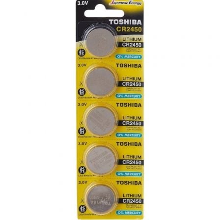 PACK DE 5 PILAS DE BOTÓN TOSHIBA CR2450 3V ALCALINAS