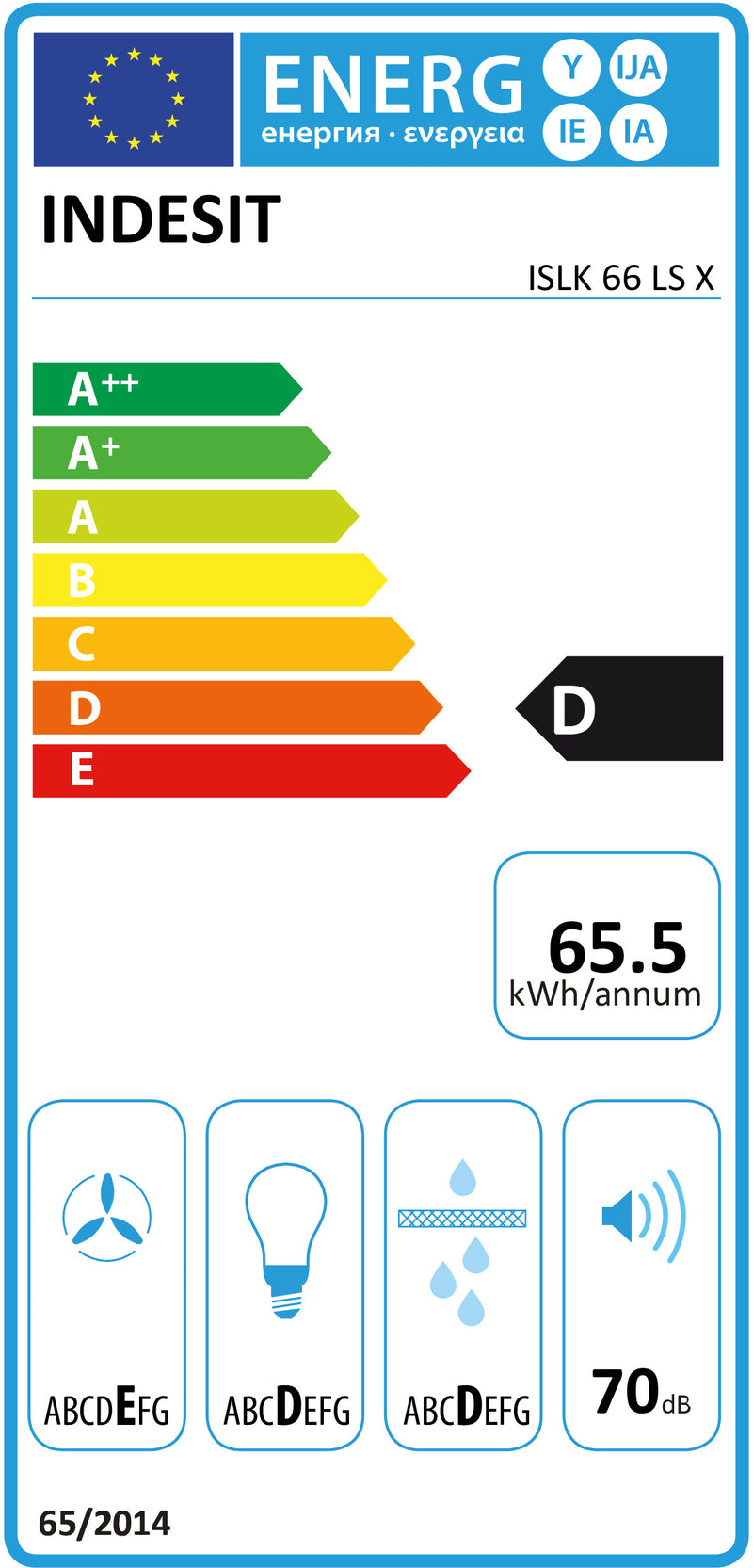 Indesit ISLK 66 LS X exaustor para cozinha Embutido Aço inoxidáve