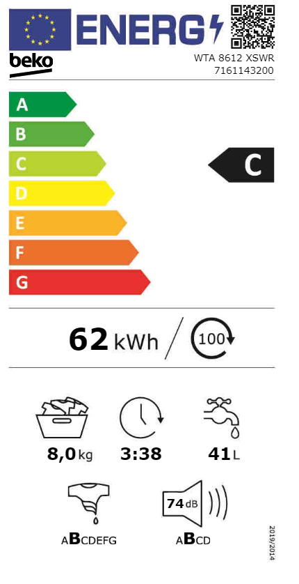 MÁQUINA DE LAVAR ROUPA BEKO 8KG 1200RT 15PROG (C)