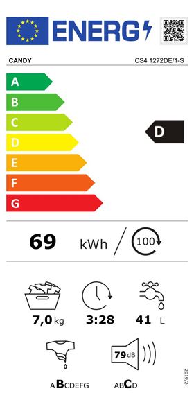MÁQUINA DE LAVAR ROUPA CANDY CS4 1272DE/1-S 7KG BRANCA