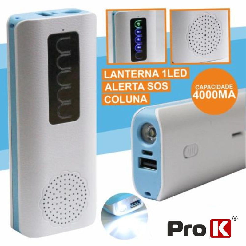 POWERBANK 4000MA C COLUNA BLUETOOTH + LANTERNA E SOS PROK