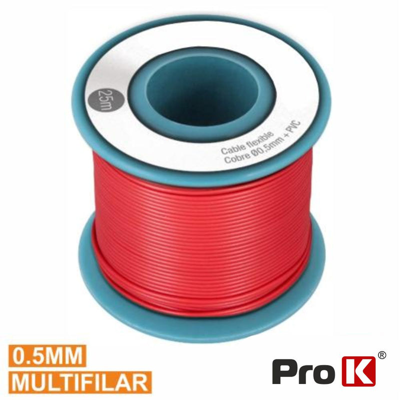 CABO MULTIFILAR VERMELHO 0.5MM ROLO 25M PROK