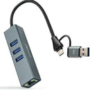 HUB USB + USB TIPO-C 3.0 NANOCABLE 10.03.0412 3XUSB 1XRJ45 GRIS