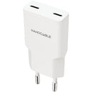 CARGADOR DE PARED NANOCABLE 10.10.2023 2XUSB TIPO-C 20W BLANCO