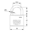 CADEADO INOXIDAVEL 30AL 30MM COM 2 CHAVES. ARCO LONGO. IFAM