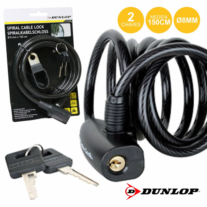 CADEADO ESPIRAL C CHAVE 1.5M 8MM P BICICLETAMOTO DUNLOP