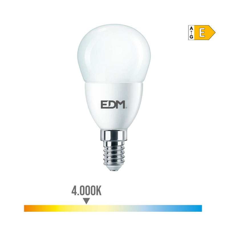 LÂMPADA ESFÉRICA LED E14 7W 806LM 4000K LUZ DIA Ø4,8X9,5CM EDM