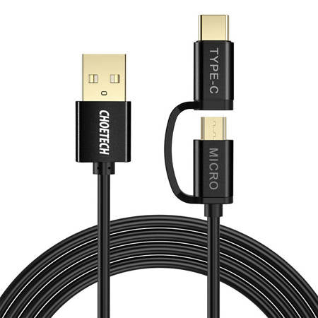 CABO USB 2 EM 1 CHOETECH USB-C  MICRO USB, (PRETO)