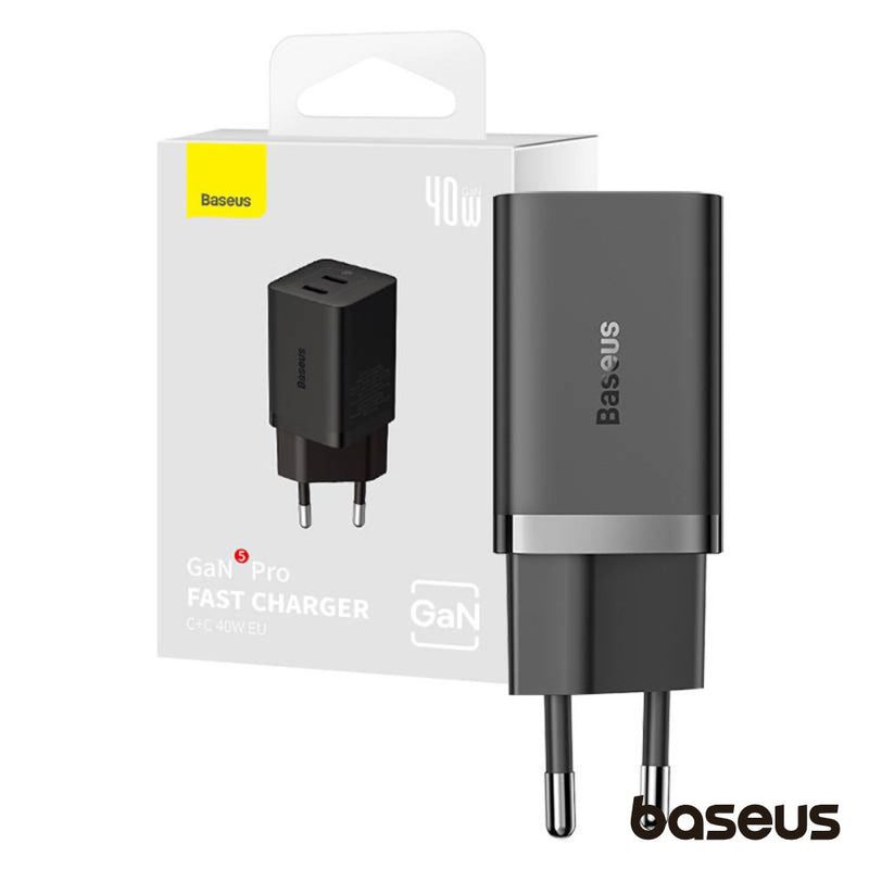 ALIMENTADOR COMUTADO 2X USB-C 40W GAN5 PRO BASEUS