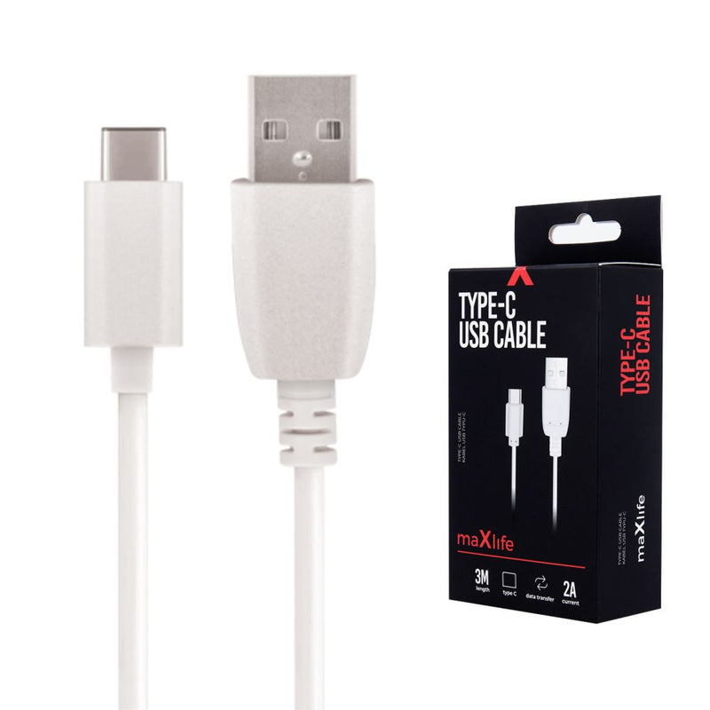 CABO USB-A 2.0 2A MACHO  USB-C BRANCO 3M