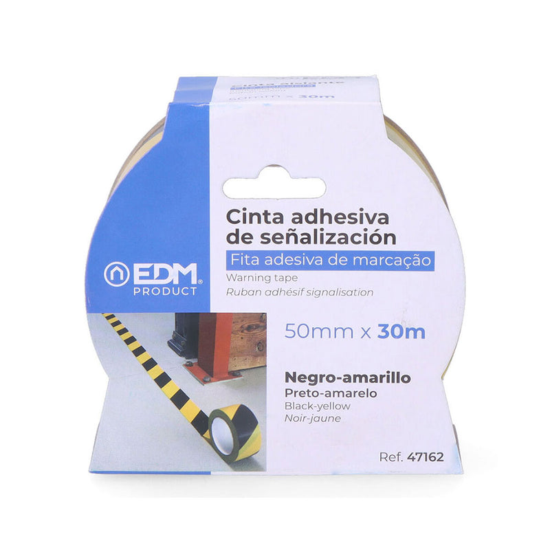 FITA ADESIVA DE SINALIZAÇAO AMARELA/PRETA 30M X 50MM EDM