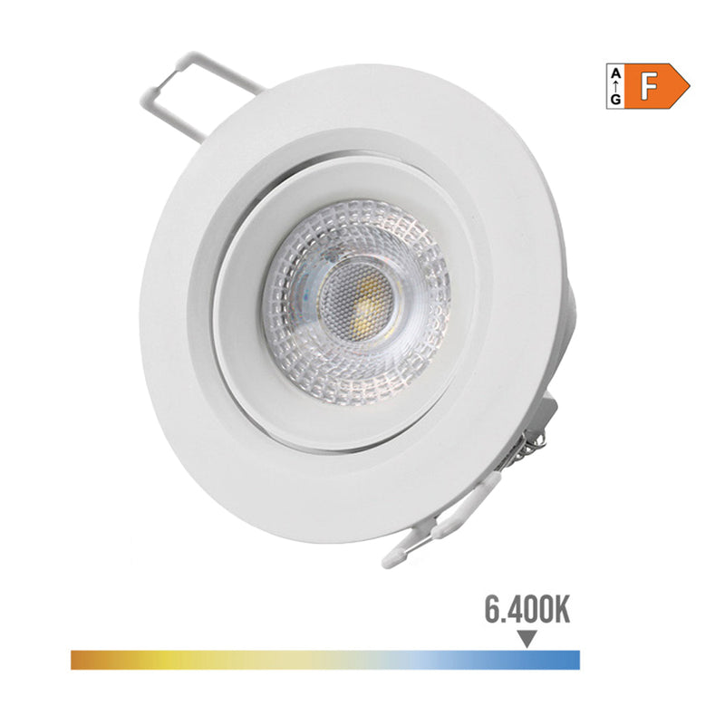 DOWNLIGHT LED REDONDO DE ENCASTRAR 5W 6400K LUZ FRIA ARO BRANCO Ø