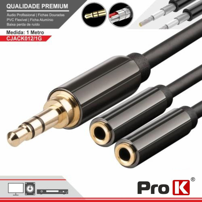 CABO JACK 3.5MM MACHO  2 JACK 3.5MM FÊMEA 1M ST PROK