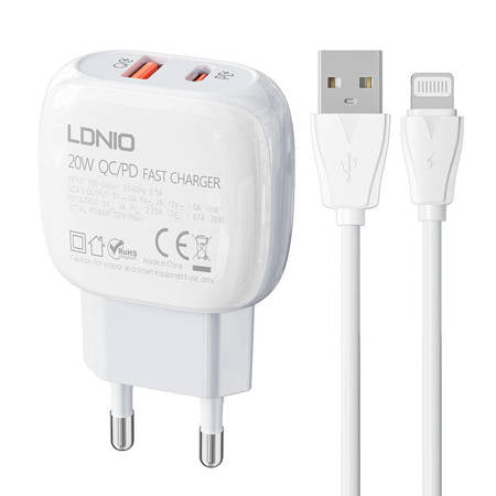 CARREGADOR 2XUSB+CABO LIGHTNING 20W LDNIO A2113 BRANCO